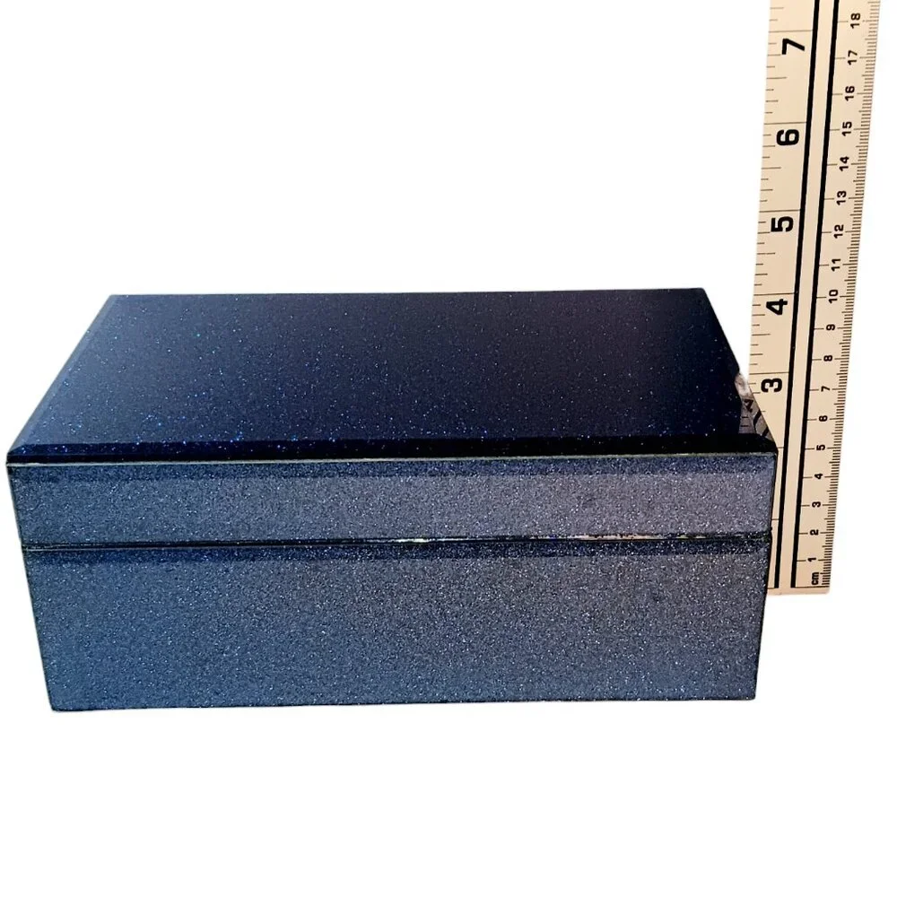 Blue Glitter Jewlery Box Sparkle Shimmer Hinged With Lid Rectangle Keepsake Box